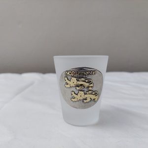 Vintage Normandie France Frosted Medallion Souvenir Shot Glass Normandy